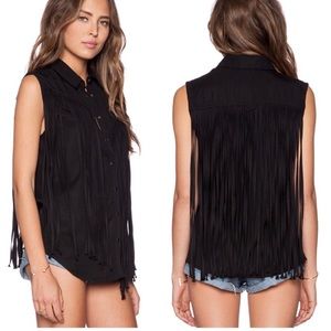 BlankNYC BLACK fringe sleeveless top sz. XS